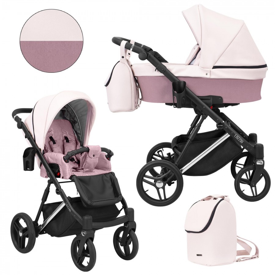 Kinderwagen Kunert Lazzio Premium Silber | Pink Lederimitat | 2 in 1 (Babywanne + Buggy)
