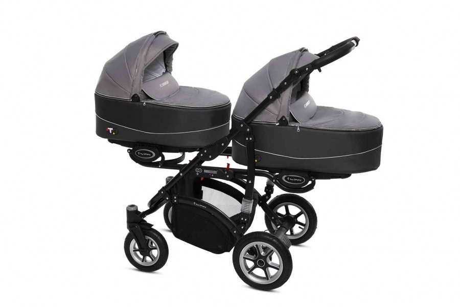 Babyactive Twinni Zwillingskinderwagen / Geschwisterwagen | 2 in 1 (2x Babywanne, Sportsitz) | 3 in 1 (2x Babywanne, Sportsitz, Autositz) | 4 in 1 (2x Babywanne, Sportsitz, Autositz, Isofix) | Silber | Rahmenfarbe: Schwarz