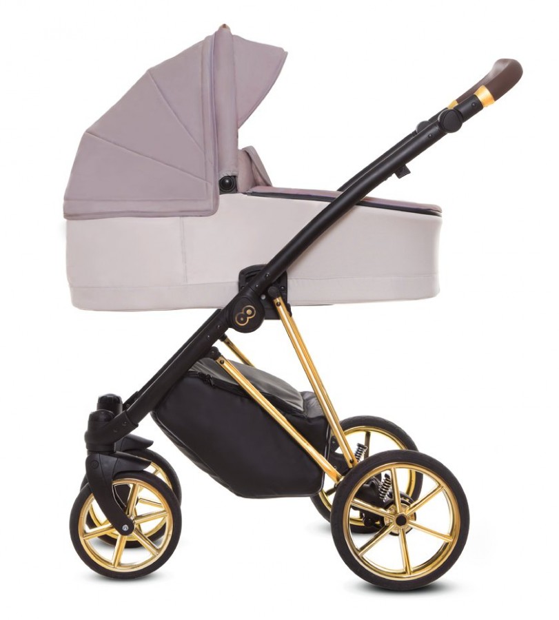 Babyactive Musse Ultra Kombi-Kinderwagen | 2 in 1 (Babywanne + Buggy) | 3 in 1 mit Babyschale (Autositz) | 4 in 1 mit Babyschale und Isofix Station | Pastell | Rahmenfarbe: Gold