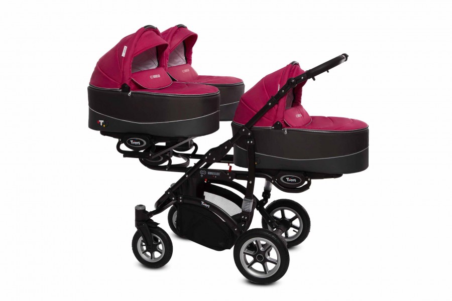 Babyactive Trippy Drillingskinderwagen / Geschwisterwagen | 2 in 1 (3x Babywanne, Sportsitz) | 3 in 1 (3x Babywanne, Sportsitz, Autositz) | 4 in 1 (3x Babywanne, Sportsitz, Autositz, Isofix) | Amaranth | Rahmenfarbe: Schwarz