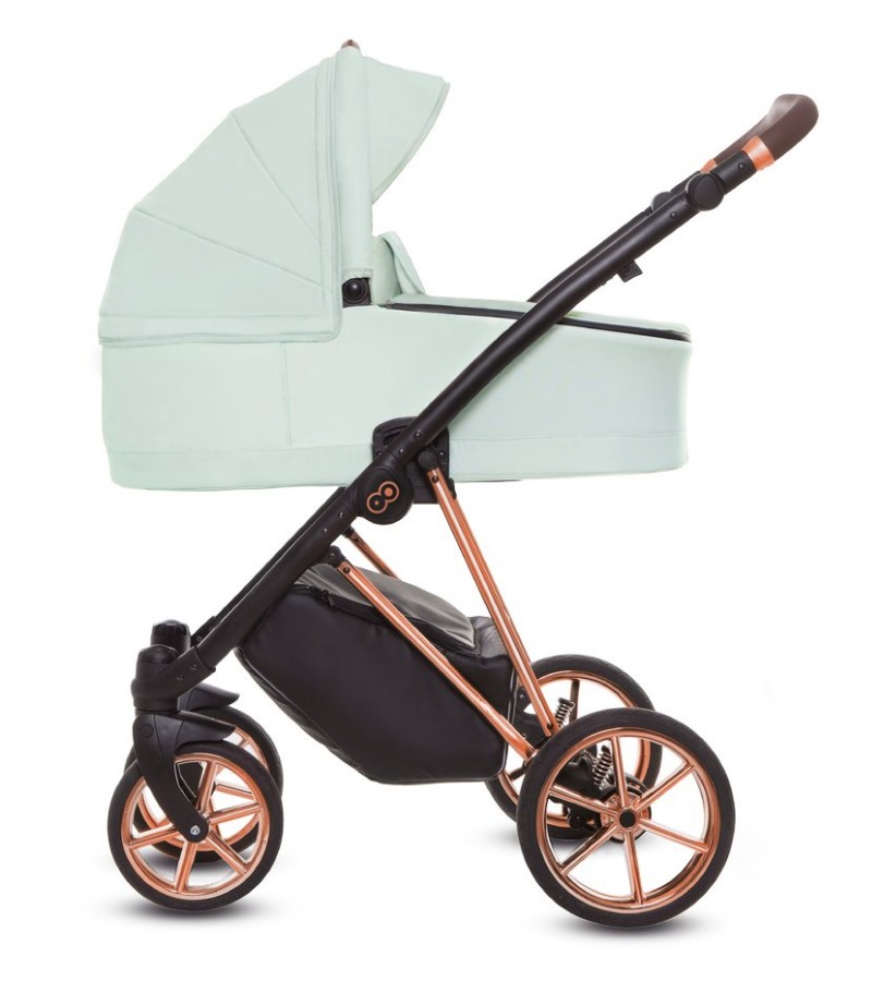 Babyactive Musse Ultra Kombi-Kinderwagen | 2 in 1 (Babywanne + Buggy) | 3 in 1 mit Babyschale (Autositz) | 4 in 1 mit Babyschale und Isofix Station | Minze | Rahmenfarbe: Roségold