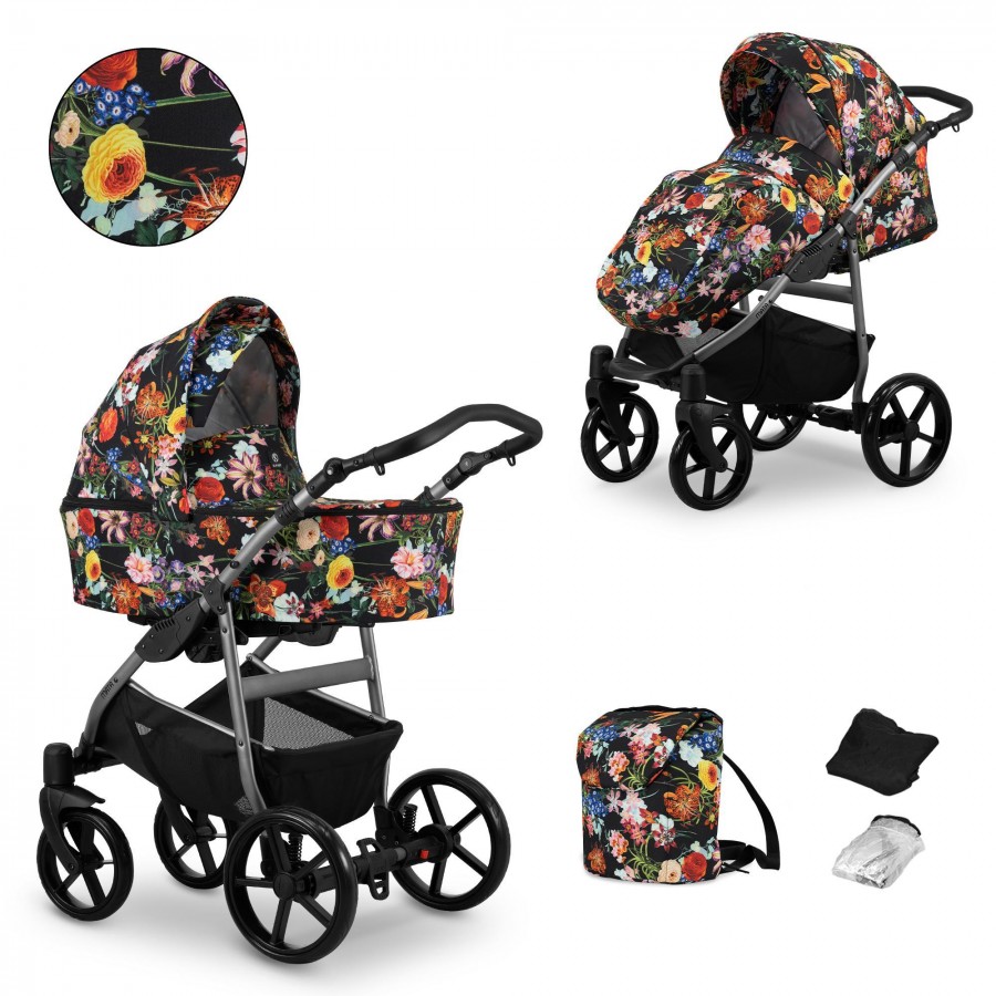 Kinderwagen Kunert Mata Grau | Blumen | 2 in 1 (Babywanne + Buggy)