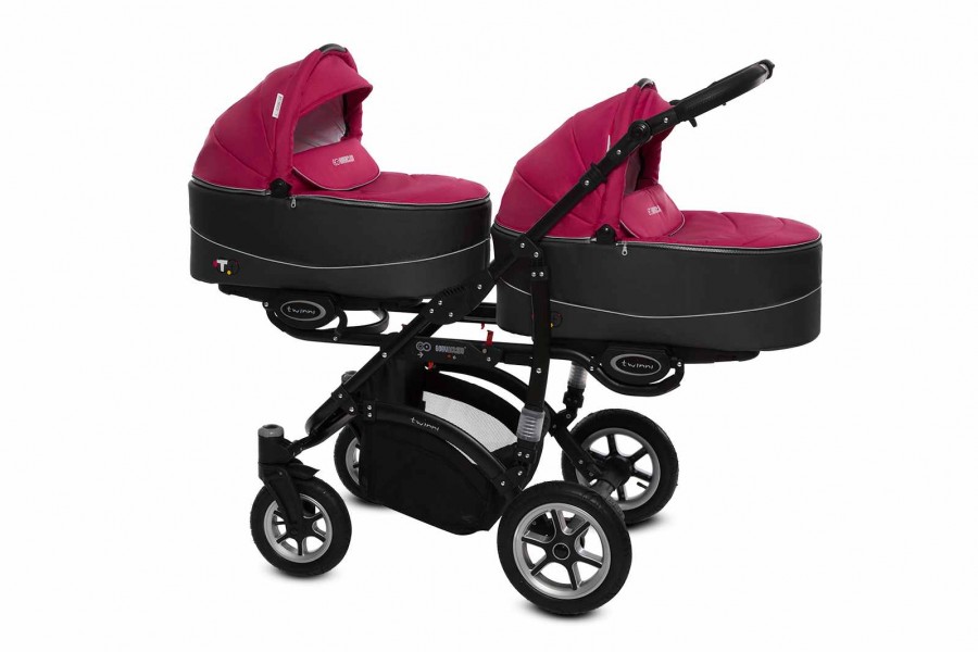 Babyactive Twinni Zwillingskinderwagen / Geschwisterwagen | 2 in 1 (2x Babywanne, Sportsitz) | 3 in 1 (2x Babywanne, Sportsitz, Autositz) | 4 in 1 (2x Babywanne, Sportsitz, Autositz, Isofix) | Amaranth | Rahmenfarbe: Schwarz