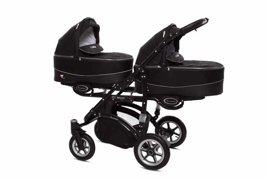 Babyactive Twinni Zwillingskinderwagen / Geschwisterwagen | 2 in 1 (2x Babywanne, Sportsitz) | 3 in 1 (2x Babywanne, Sportsitz, Autositz) | 4 in 1 (2x Babywanne, Sportsitz, Autositz, Isofix) | Schwarz | Rahmenfarbe: Schwarz