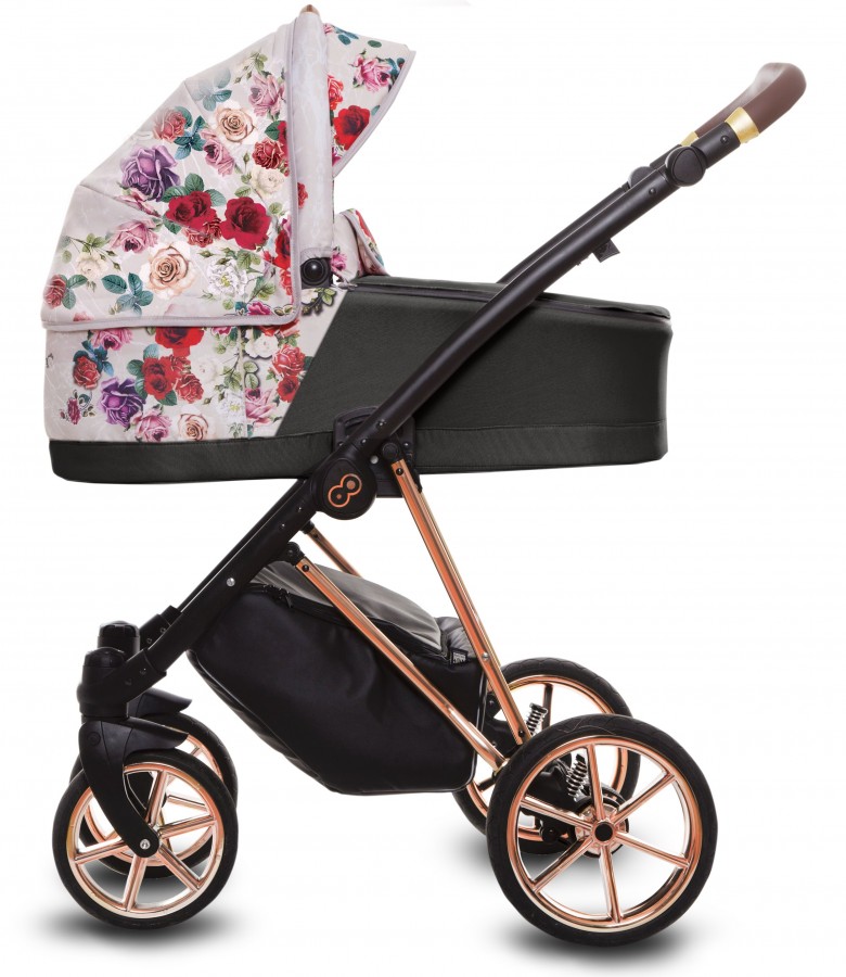 Babyactive Musse Rose Kombi-Kinderwagen | 2 in 1 (Babywanne + Buggy) | 3 in 1 mit Babyschale (Autositz) | 4 in 1 mit Babyschale und Isofix Station | Helle Dunkle Rose | Rahmenfarbe: Roségold