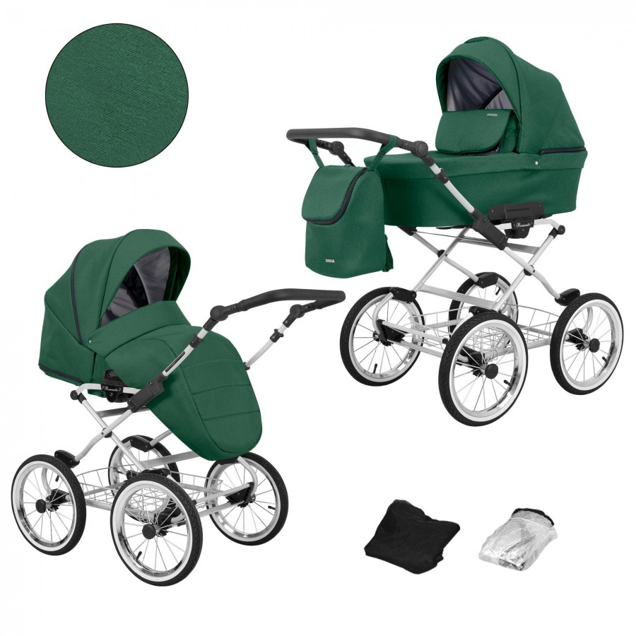Kinderwagen Kunert Romantic Silber | Grün | 2 in 1 (Babywanne + Buggy)
