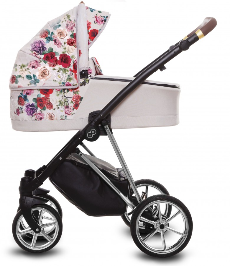 Babyactive Musse Rose Kombi-Kinderwagen | 2 in 1 (Babywanne + Buggy) | 3 in 1 mit Babyschale (Autositz) | 4 in 1 mit Babyschale und Isofix Station | Helle Rose | Rahmenfarbe: Silber
