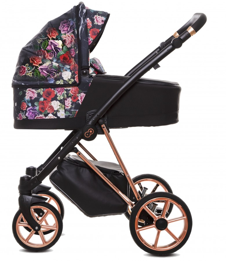 Babyactive Musse Rose Kombi-Kinderwagen | 2 in 1 (Babywanne + Buggy) | 3 in 1 mit Babyschale (Autositz) | 4 in 1 mit Babyschale und Isofix Station | Dunkle Rose | Rahmenfarbe: Roségold