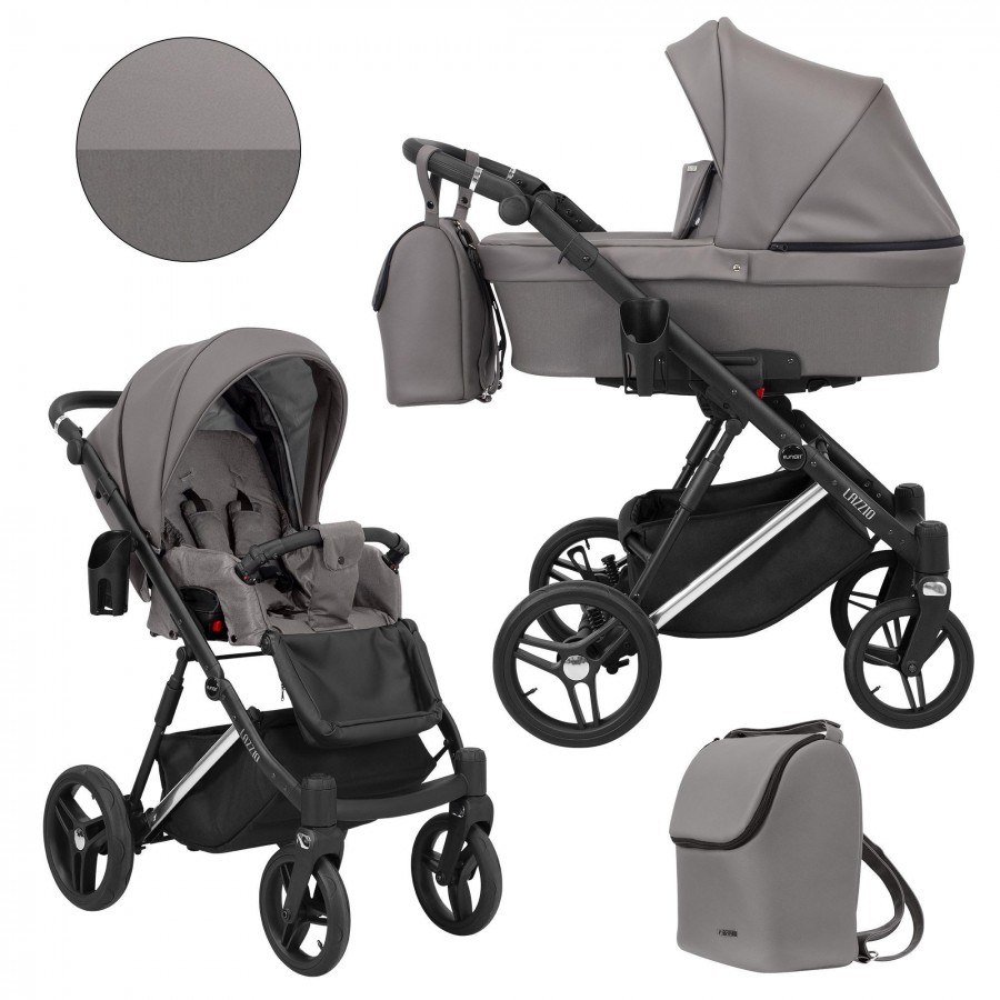 Kinderwagen Kunert Lazzio Premium Silber | Graphit Lederimitat | 2 in 1 (Babywanne + Buggy)