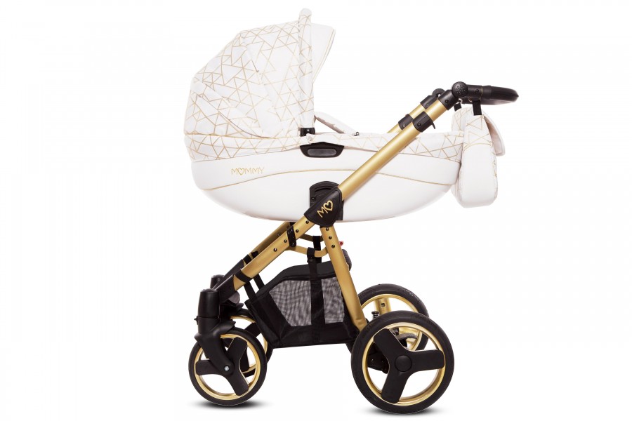 Babyactive Mommy Gold Magic Kombi-Kinderwagen | 2 in 1 (Babywanne + Buggy) | 3 in 1 mit Babyschale (Autositz) | 4 in 1 mit Babyschale und Isofix Station | Goldene Linien