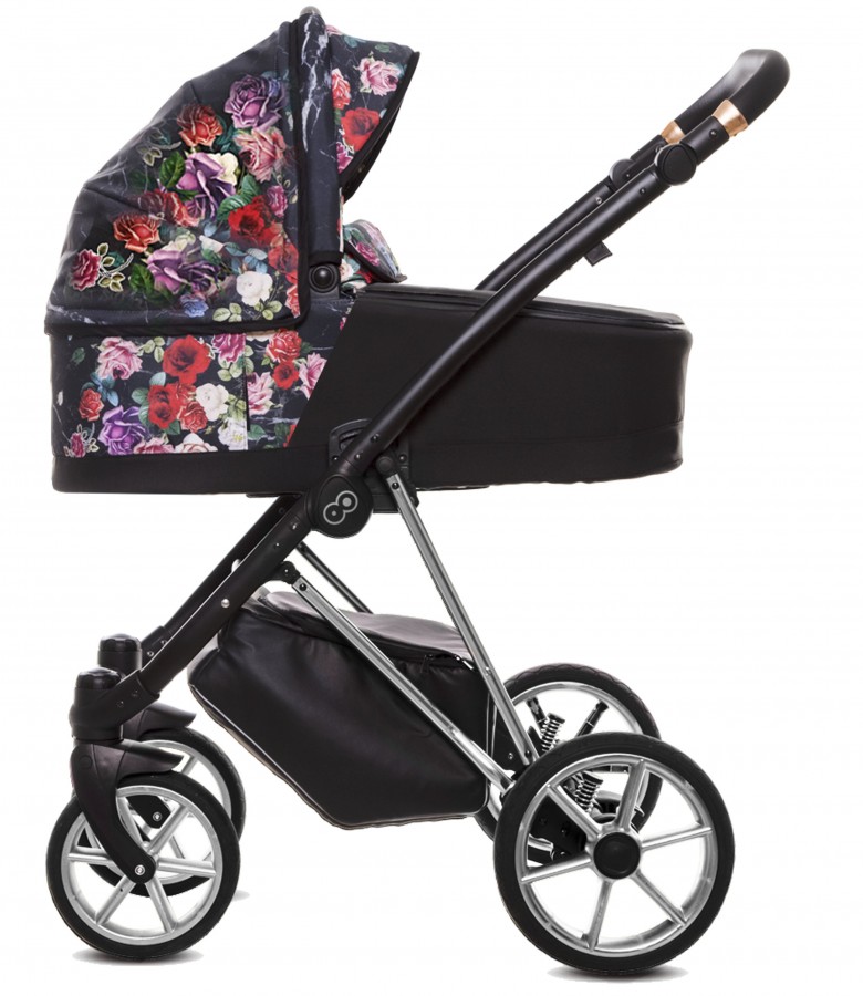 Babyactive Musse Rose Kombi-Kinderwagen | 2 in 1 (Babywanne + Buggy) | 3 in 1 mit Babyschale (Autositz) | 4 in 1 mit Babyschale und Isofix Station | Dunkle Rose | Rahmenfarbe: Silber