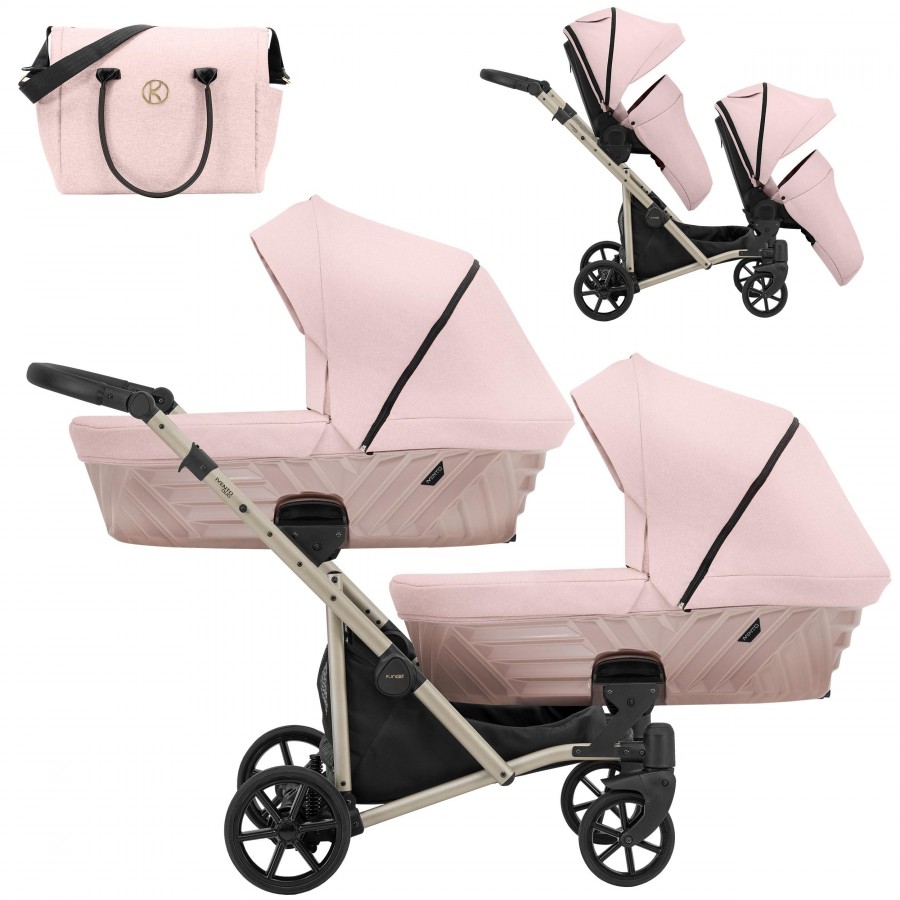 Zwillingskinderwagen Kunert Ivento Duo Champagner | Rauchrosa | 2in1 (2x Babywanne, Sportsitz)