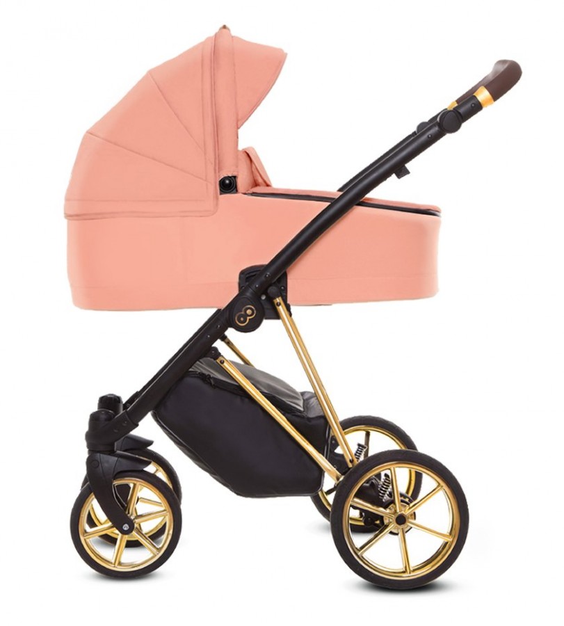 Babyactive Musse Ultra Kombi-Kinderwagen | 2 in 1 (Babywanne + Buggy) | 3 in 1 mit Babyschale (Autositz) | 4 in 1 mit Babyschale und Isofix Station | Aprikose | Rahmenfarbe: Gold