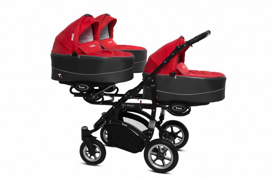 Babyactive Trippy Drillingskinderwagen / Geschwisterwagen | 2 in 1 (3x Babywanne, Sportsitz) | 3 in 1 (3x Babywanne, Sportsitz, Autositz) | 4 in 1 (3x Babywanne, Sportsitz, Autositz, Isofix) | Rot | Rahmenfarbe: Schwarz