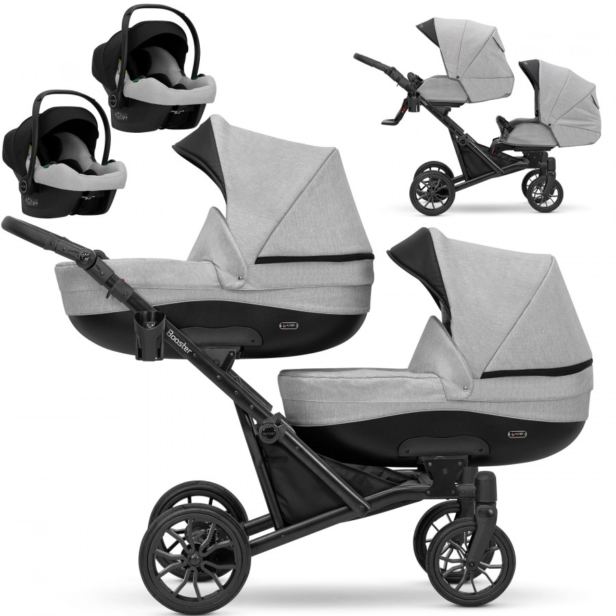 Zwillingskinderwagen Kunert Booster Grau | 3in1 (2x Babywanne, Sportsitz, Autositz)