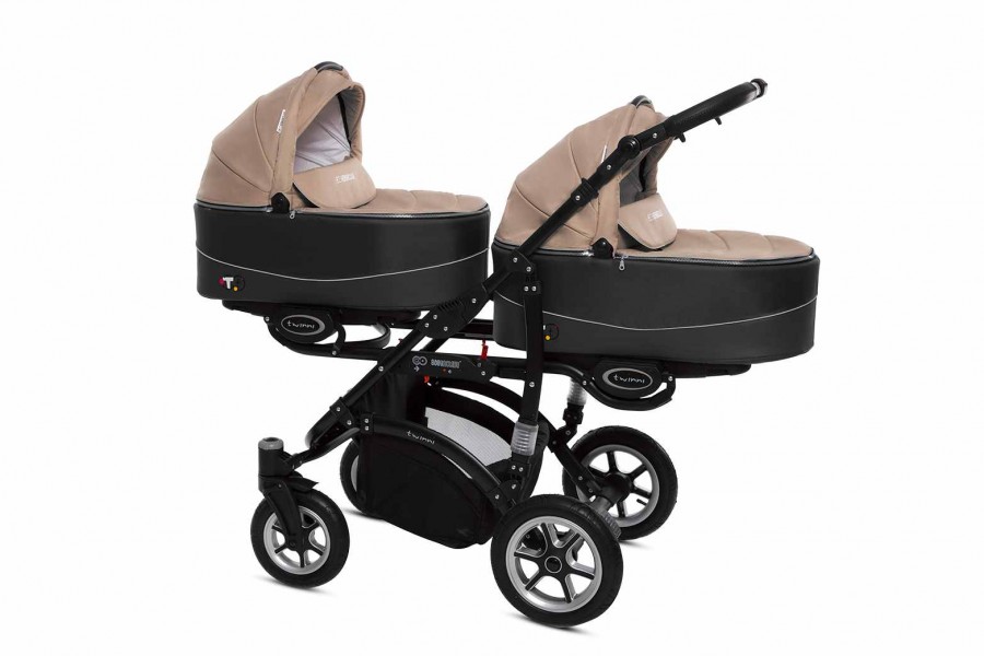 Babyactive Twinni Zwillingskinderwagen / Geschwisterwagen | 2 in 1 (2x Babywanne, Sportsitz) | 3 in 1 (2x Babywanne, Sportsitz, Autositz) | 4 in 1 (2x Babywanne, Sportsitz, Autositz, Isofix) | Beige | Rahmenfarbe: Schwarz