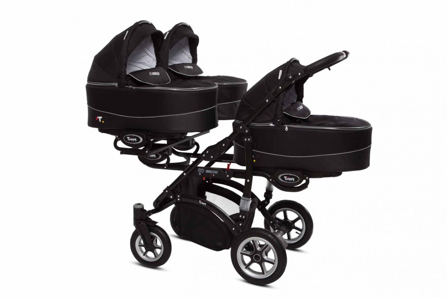 Babyactive Trippy Drillingskinderwagen / Geschwisterwagen | 2 in 1 (3x Babywanne, Sportsitz) | 3 in 1 (3x Babywanne, Sportsitz, Autositz) | 4 in 1 (3x Babywanne, Sportsitz, Autositz, Isofix) | Schwarz | Rahmenfarbe: Schwarz