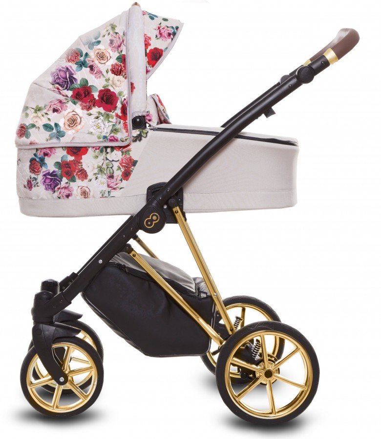 Babyactive Musse Rose Kombi-Kinderwagen | 2 in 1 (Babywanne + Buggy) | 3 in 1 mit Babyschale (Autositz) | 4 in 1 mit Babyschale und Isofix Station | Helle Rose | Rahmenfarbe: Gold