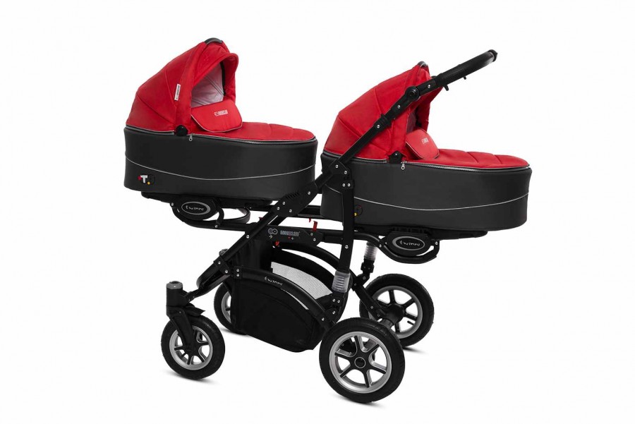 Babyactive Twinni Zwillingskinderwagen / Geschwisterwagen | 2 in 1 (2x Babywanne, Sportsitz) | 3 in 1 (2x Babywanne, Sportsitz, Autositz) | 4 in 1 (2x Babywanne, Sportsitz, Autositz, Isofix) | Rot | Rahmenfarbe: Schwarz