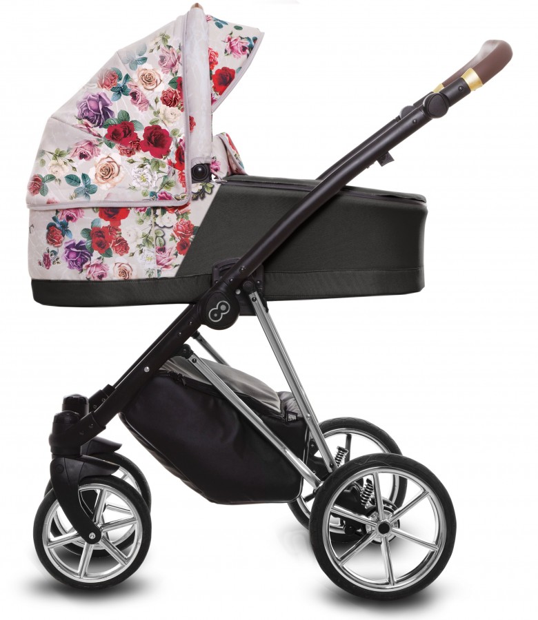 Babyactive Musse Rose Kombi-Kinderwagen | 2 in 1 (Babywanne + Buggy) | 3 in 1 mit Babyschale (Autositz) | 4 in 1 mit Babyschale und Isofix Station | Helle Dunkle Rose | Rahmenfarbe: Silber