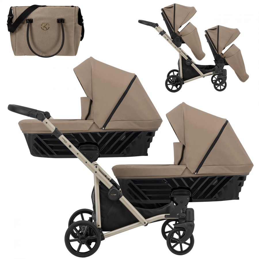 Zwillingskinderwagen Kunert Ivento Duo Champagner | Caramel Macchiato | 2in1 (2x Babywanne, Sportsitz)