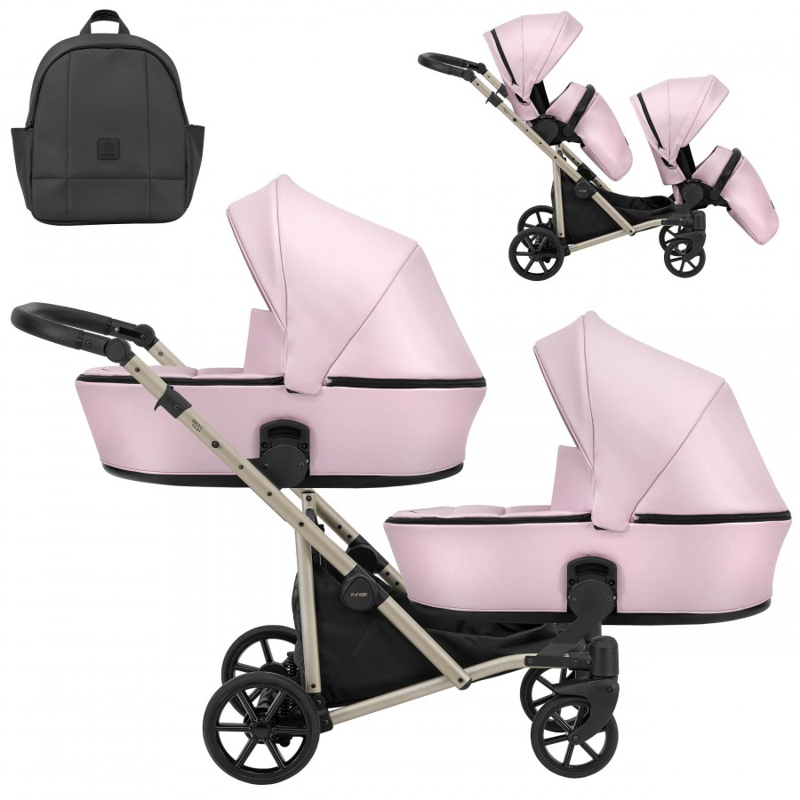 Kinderwagen Kunert Brav Champagner | Babyrosa Kunstleder | 2in1 (2x Babywanne, Sportsitz)