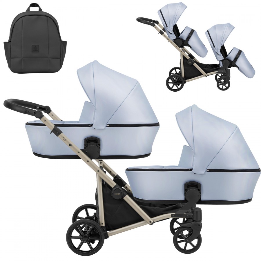 Kinderwagen Kunert Brav Champagner | Babyblau Kunstleder | 2in1 (2x Babywanne, Sportsitz)