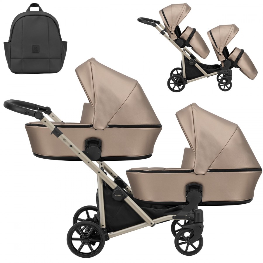 Kinderwagen Kunert Brav Champagner | Cappuccino Kunstleder | 2in1 (2x Babywanne, Sportsitz)