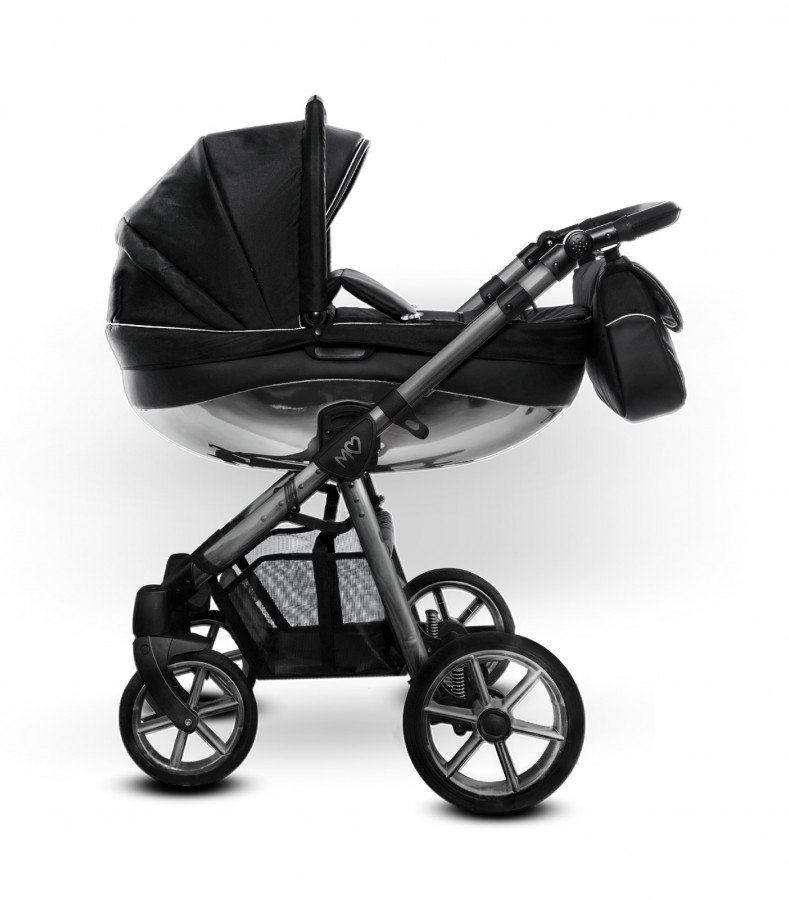 Babyactive Mommy Glossy Kombi-Kinderwagen | 2 in 1 (Babywanne + Buggy) | 3 in 1 mit Babyschale (Autositz) | 4 in 1 mit Babyschale und Isofix Station | Schwarz | Rahmenfarbe: Spacegrau