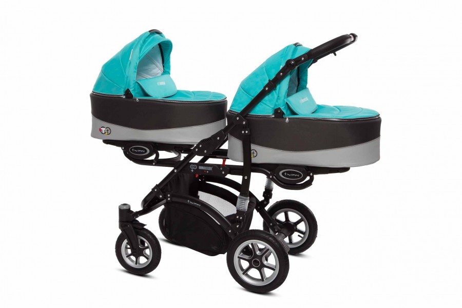 Babyactive Twinni Zwillingskinderwagen / Geschwisterwagen | 2 in 1 (2x Babywanne, Sportsitz) | 3 in 1 (2x Babywanne, Sportsitz, Autositz) | 4 in 1 (2x Babywanne, Sportsitz, Autositz, Isofix) | Tropisches Grün | Rahmenfarbe: Schwarz