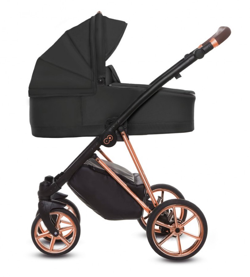 Babyactive Musse Ultra Kombi-Kinderwagen | 2 in 1 (Babywanne + Buggy) | 3 in 1 mit Babyschale (Autositz) | 4 in 1 mit Babyschale und Isofix Station | Schwarz | Rahmenfarbe: Roségold