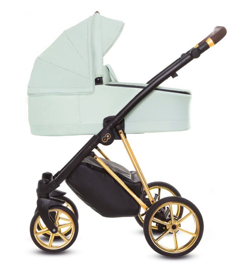 Babyactive Musse Ultra Kombi-Kinderwagen | 2 in 1 (Babywanne + Buggy) | 3 in 1 mit Babyschale (Autositz) | 4 in 1 mit Babyschale und Isofix Station | Minze | Rahmenfarbe: Gold